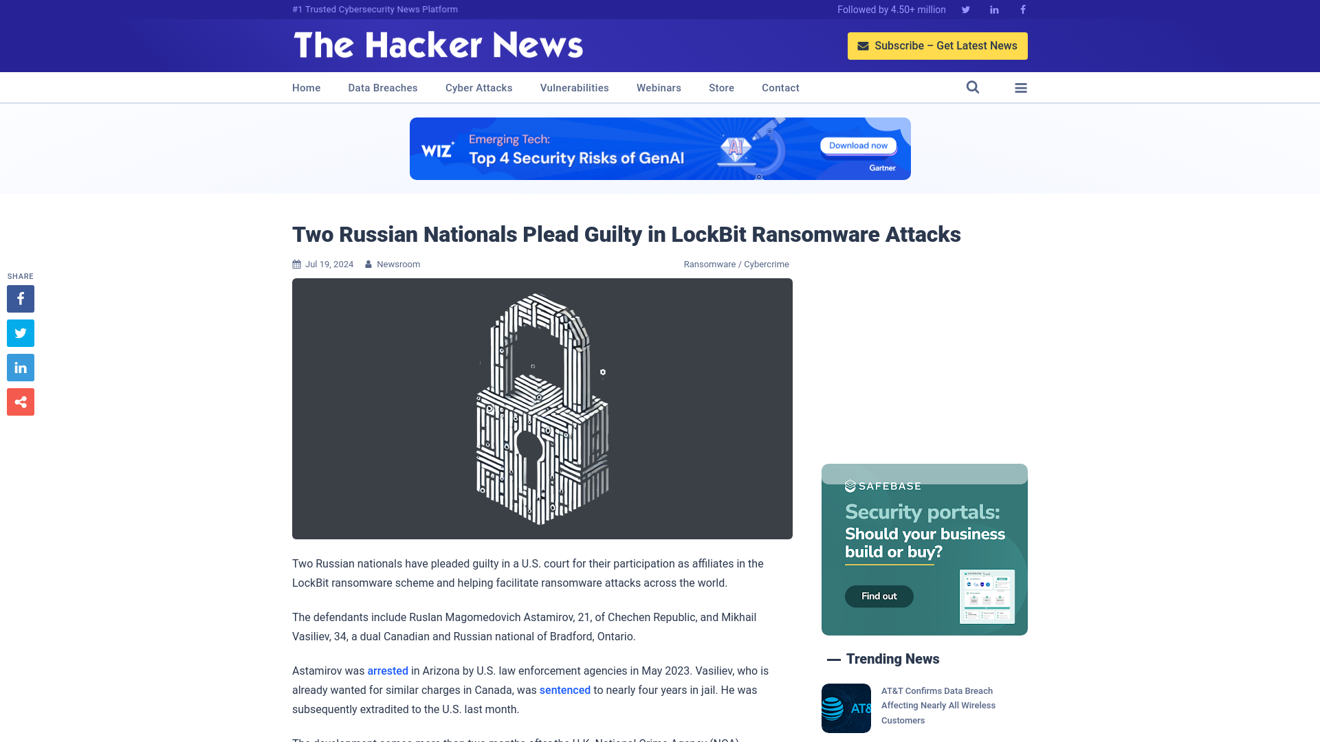 Two Russian Nationals Plead Guilty in LockBit Ransomware Attacks