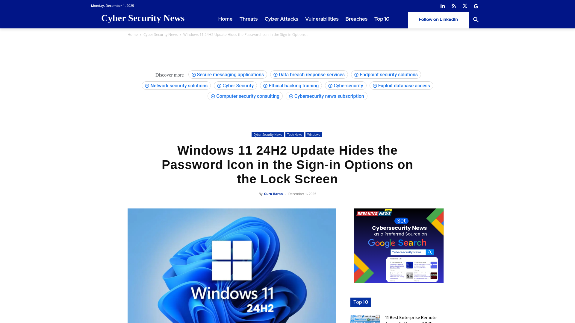 Windows 11 24H2 Update Hides the Password Icon in the Sign-in Options on the Lock Screen