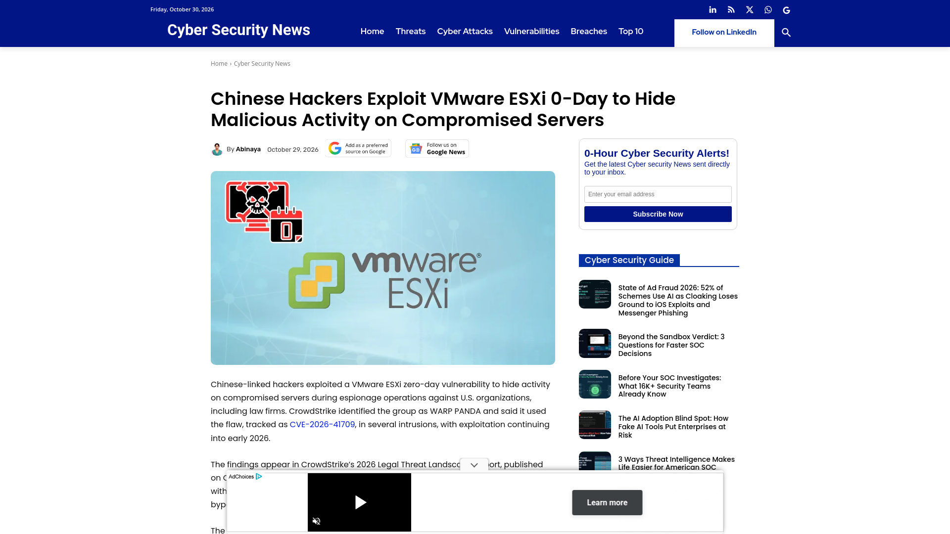 CISA Warns of VMWare ESX Logging Vulnerability Exploited in Attacks