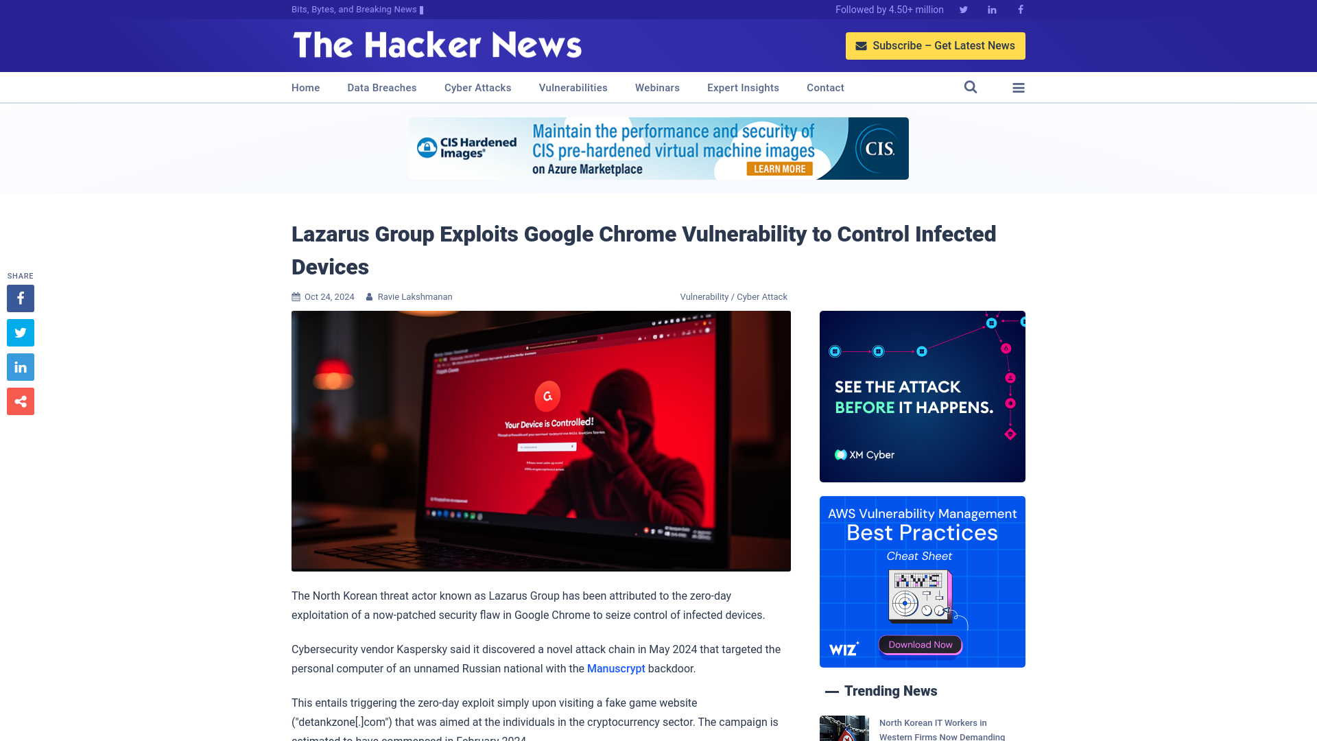 Lazarus Group Exploits Google Chrome Vulnerability to Control Infected Devices