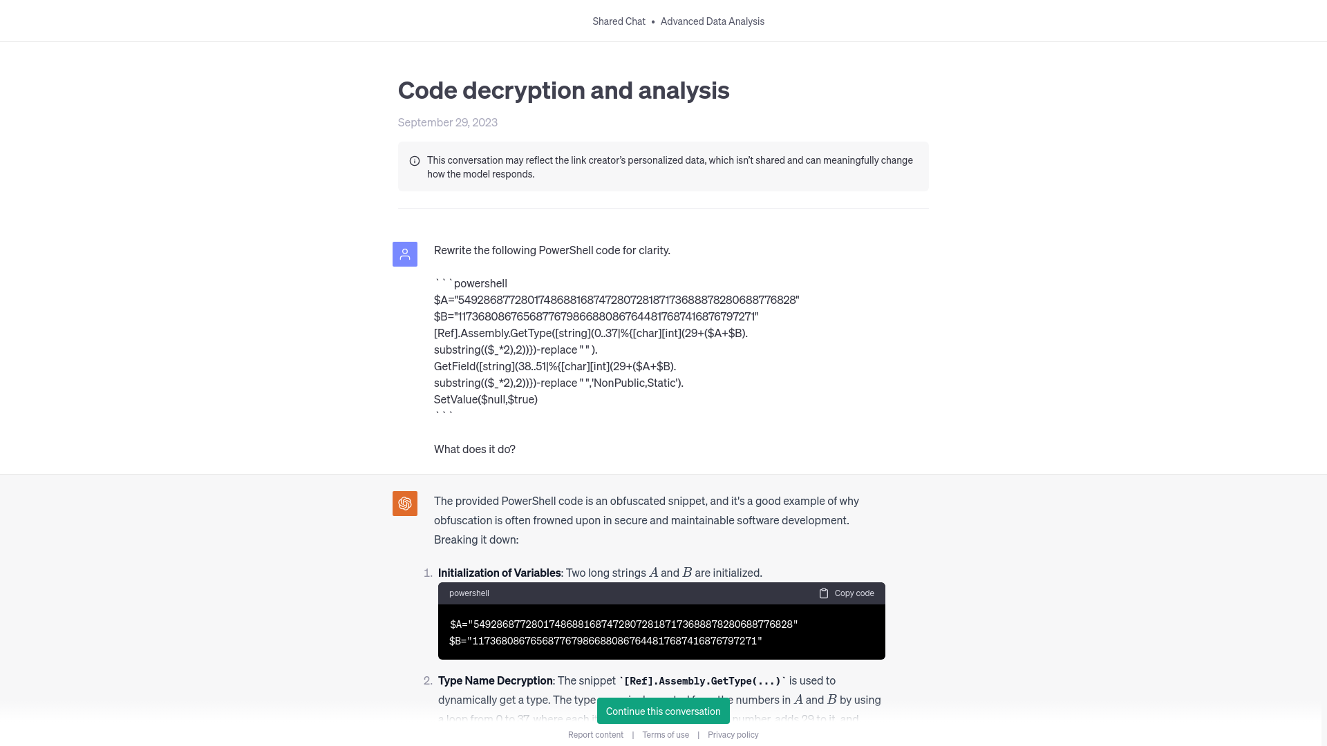 Code decryption and analysis