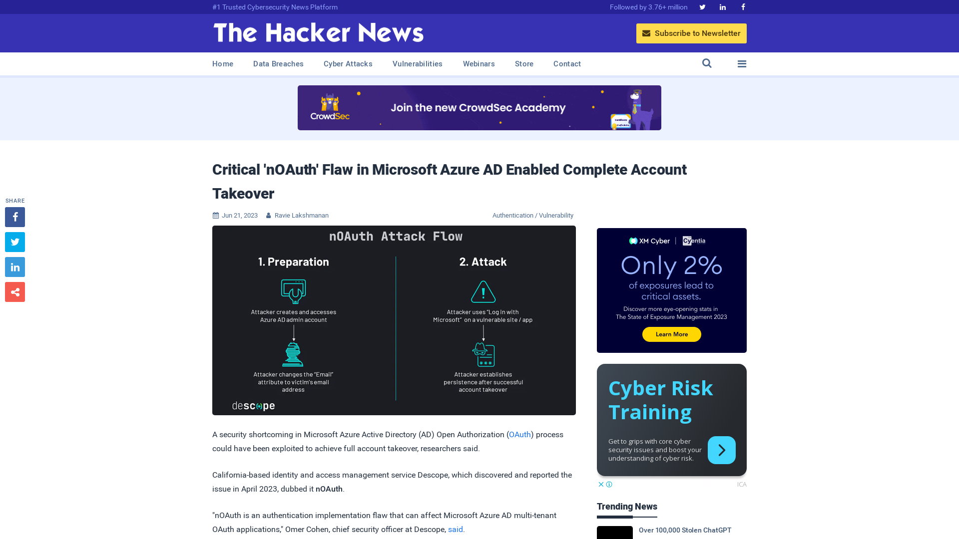 Critical 'nOAuth' Flaw in Microsoft Azure AD Enabled Complete Account Takeover