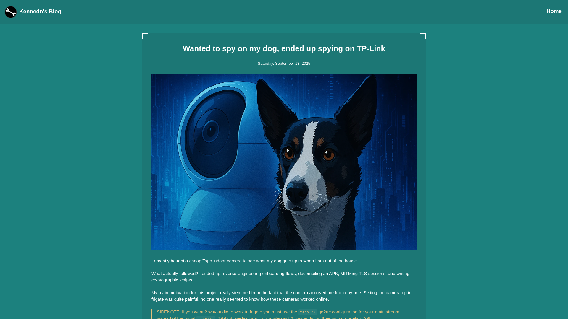 Wanted to spy on my dog, ended up spying on TP-Link – Kennedn's Blog