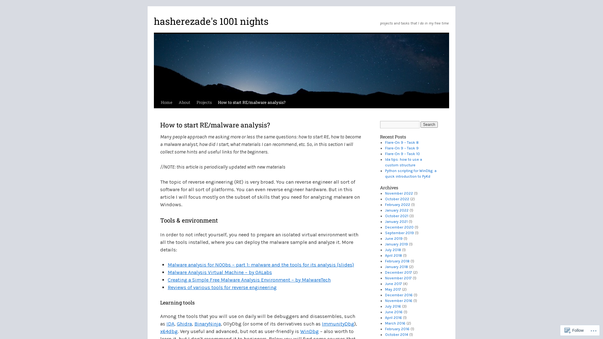 How to start RE/malware analysis? | hasherezade's 1001 nights