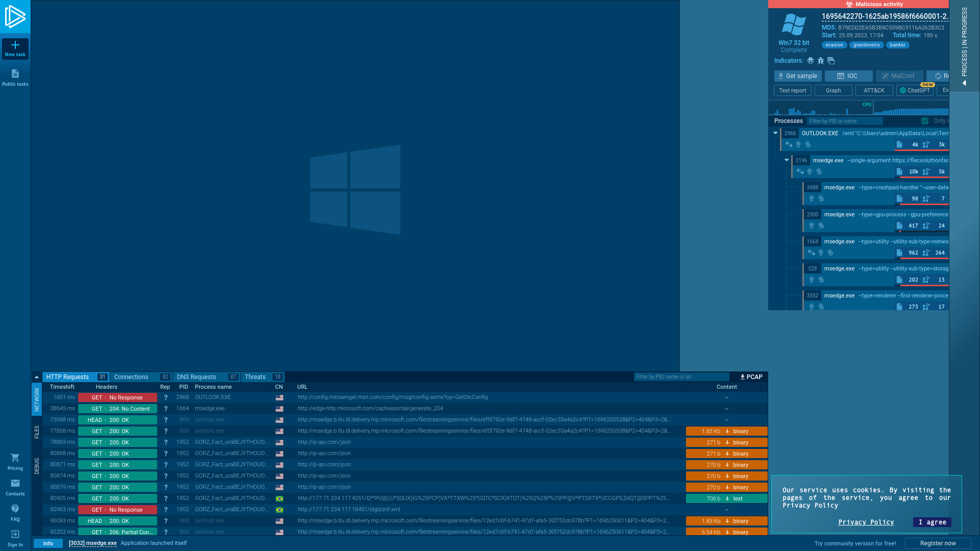 Analysis 1695642270-1625ab19586f6660001-2uQ7HE.eml (MD5: B79EDD2EA5B3B8C559BC9116A262B3C2) Malicious activity - Interactive analysis ANY.RUN