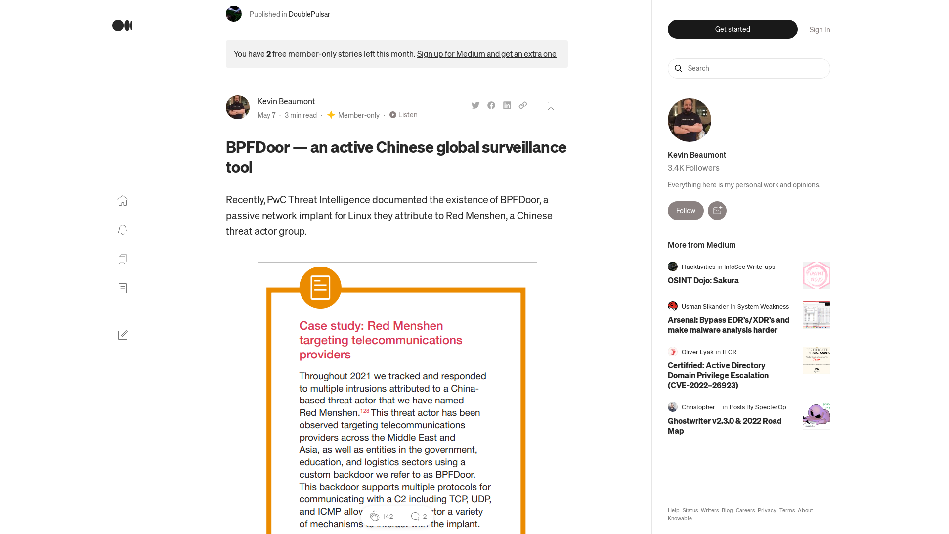 BPFDoor — an active Chinese global surveillance tool | by Kevin Beaumont | DoublePulsar