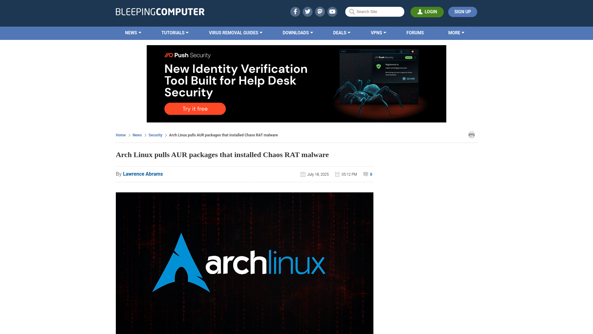 Arch Linux pulls AUR packages that installed Chaos RAT malware