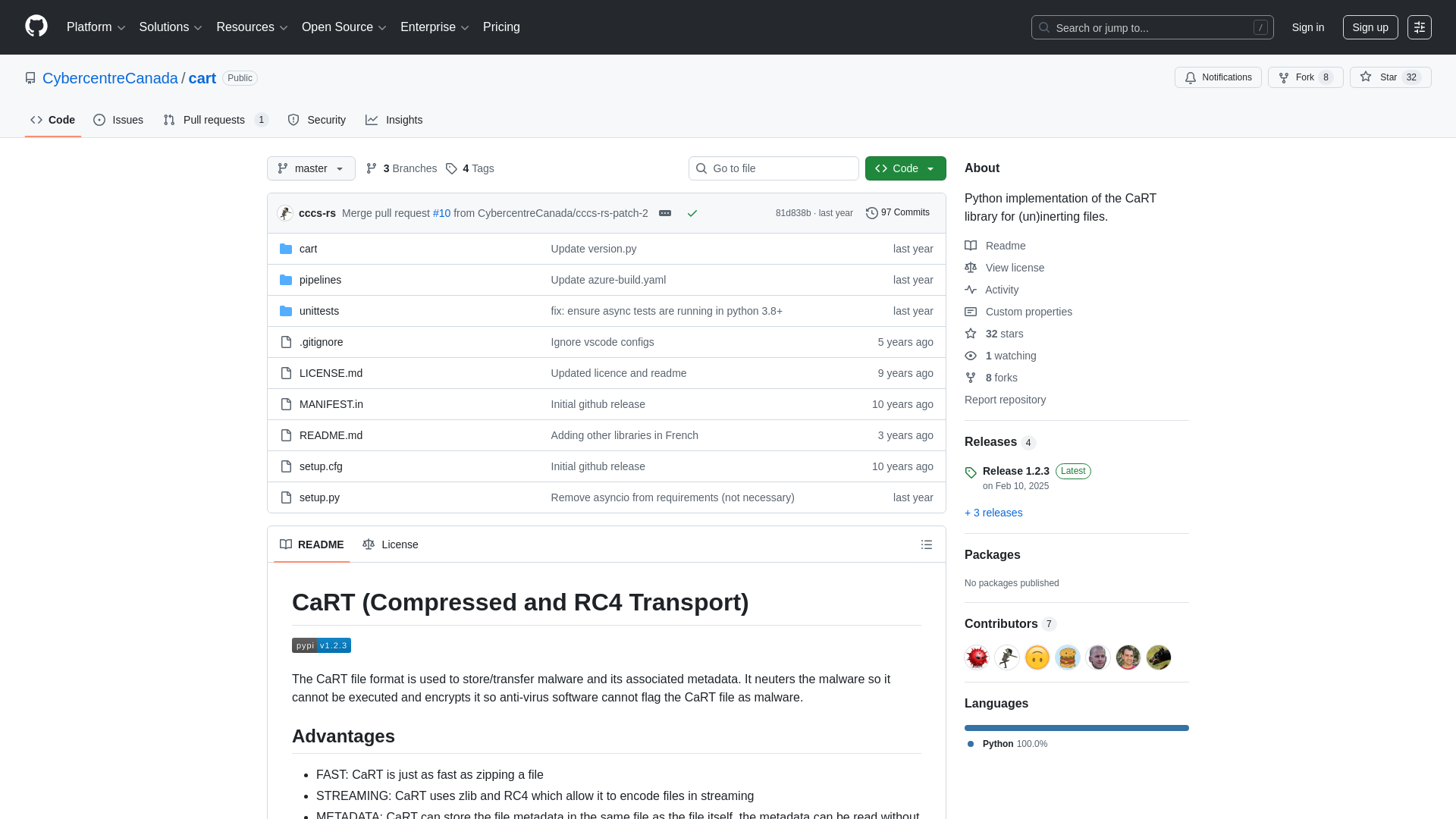 GitHub - CybercentreCanada/cart: Python implementation of the CaRT library for (un)inerting files.