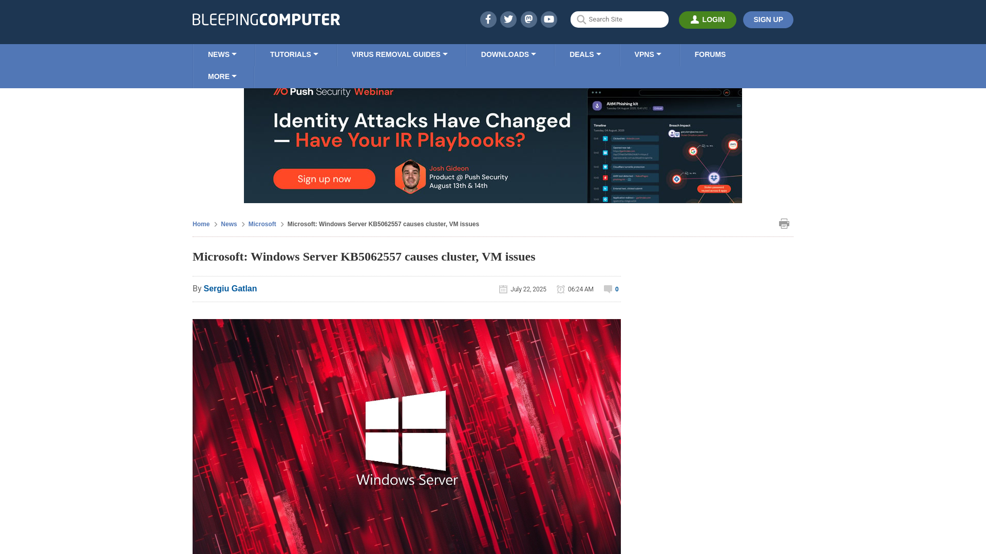 Microsoft: Windows Server KB5062557 causes cluster, VM issues