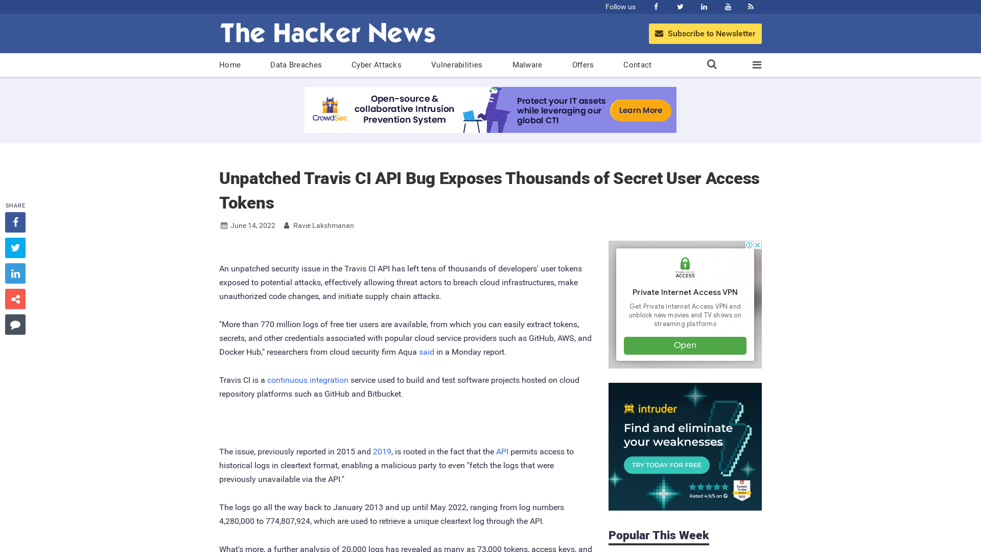 Unpatched Travis CI API Bug Exposes Thousands of Secret User Access Tokens