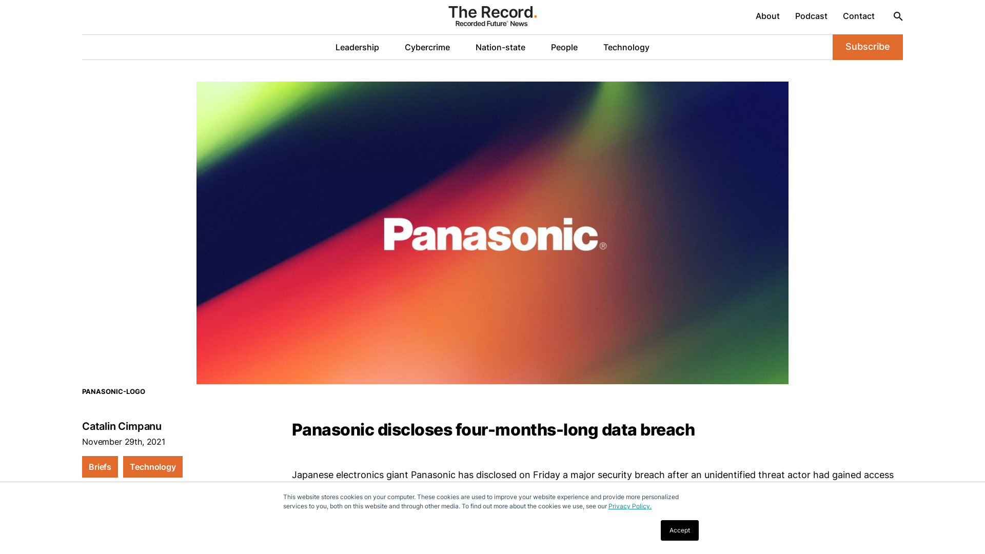 Panasonic discloses four-months-long data breach