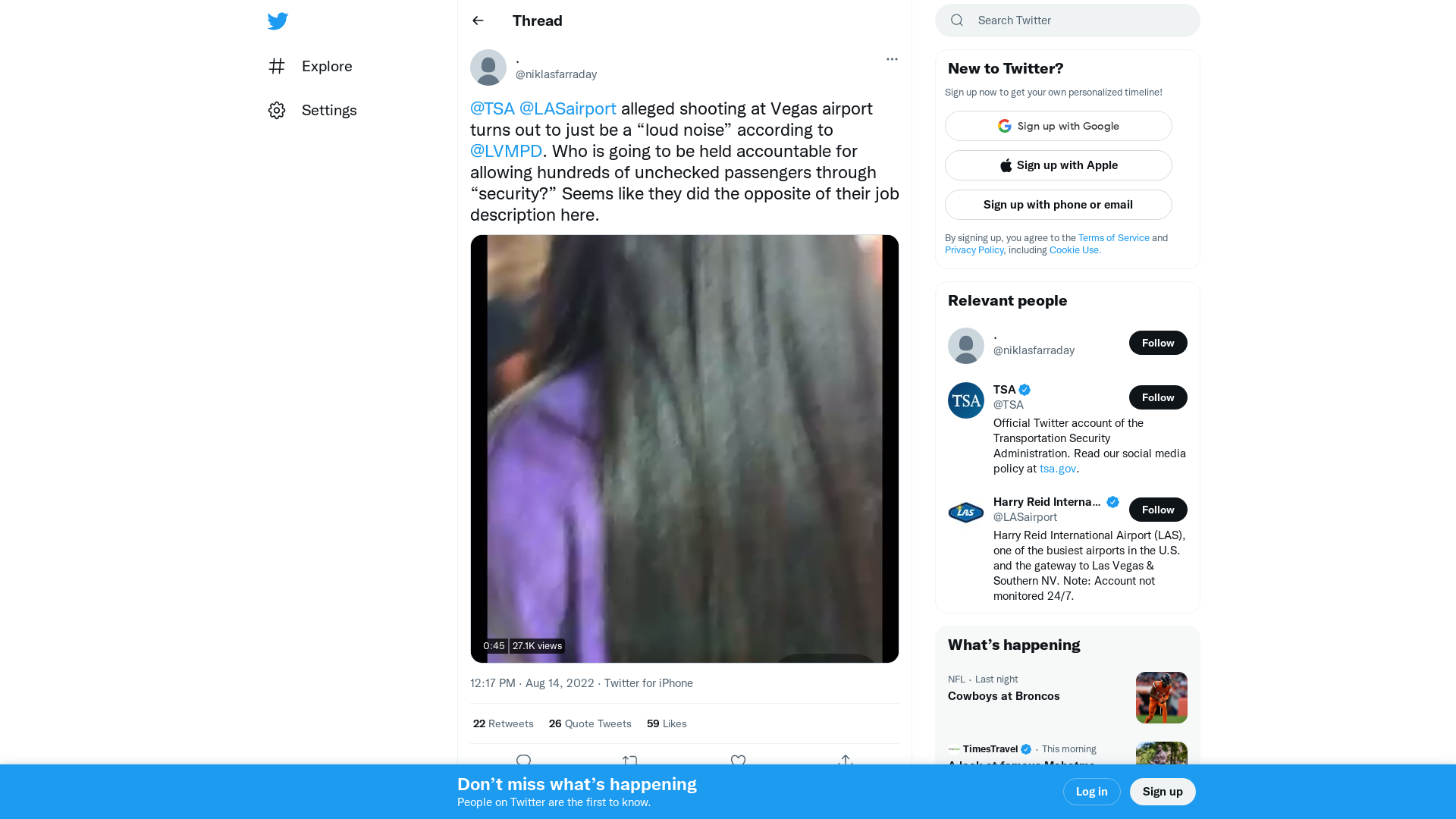 . on Twitter: "@TSA @LASairport alleged shooting at Vegas airport turns out to just be a “loud noise” according to @LVMPD. Who is going to be held accountable for allowing hundreds of unchecked passengers through “security?” Seems like they did the opposite of their job description here. https://t.co/nFYHVSJ65O" / Twitter