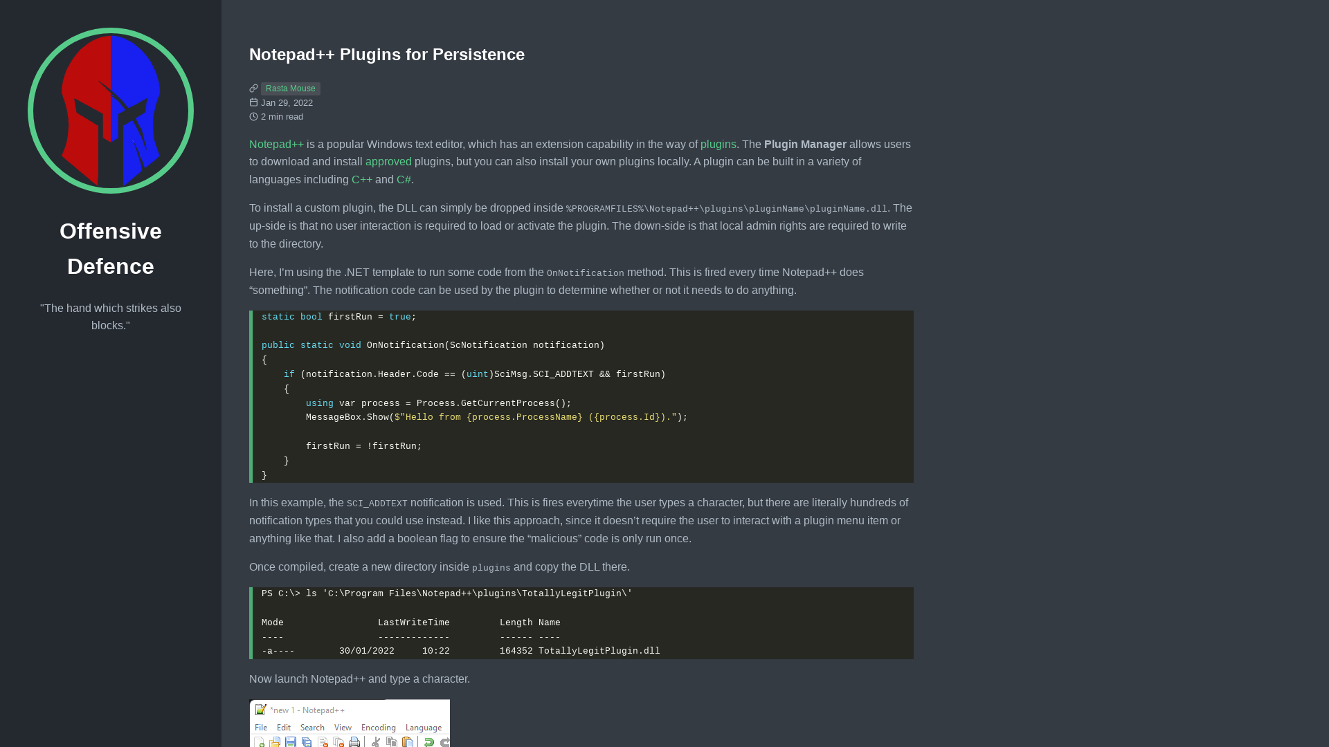 Notepad++ Plugins for Persistence - Offensive Defence