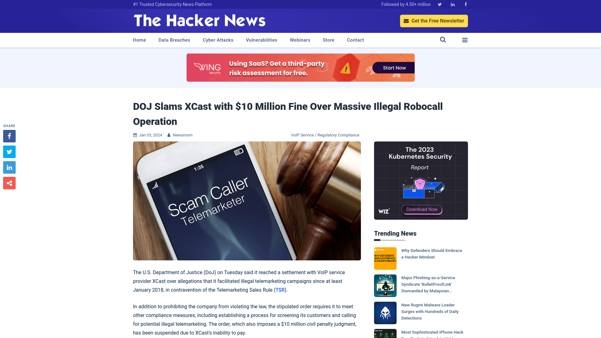 DOJ Slams XCast with $10 Million Fine Over Massive Illegal Robocall Operation