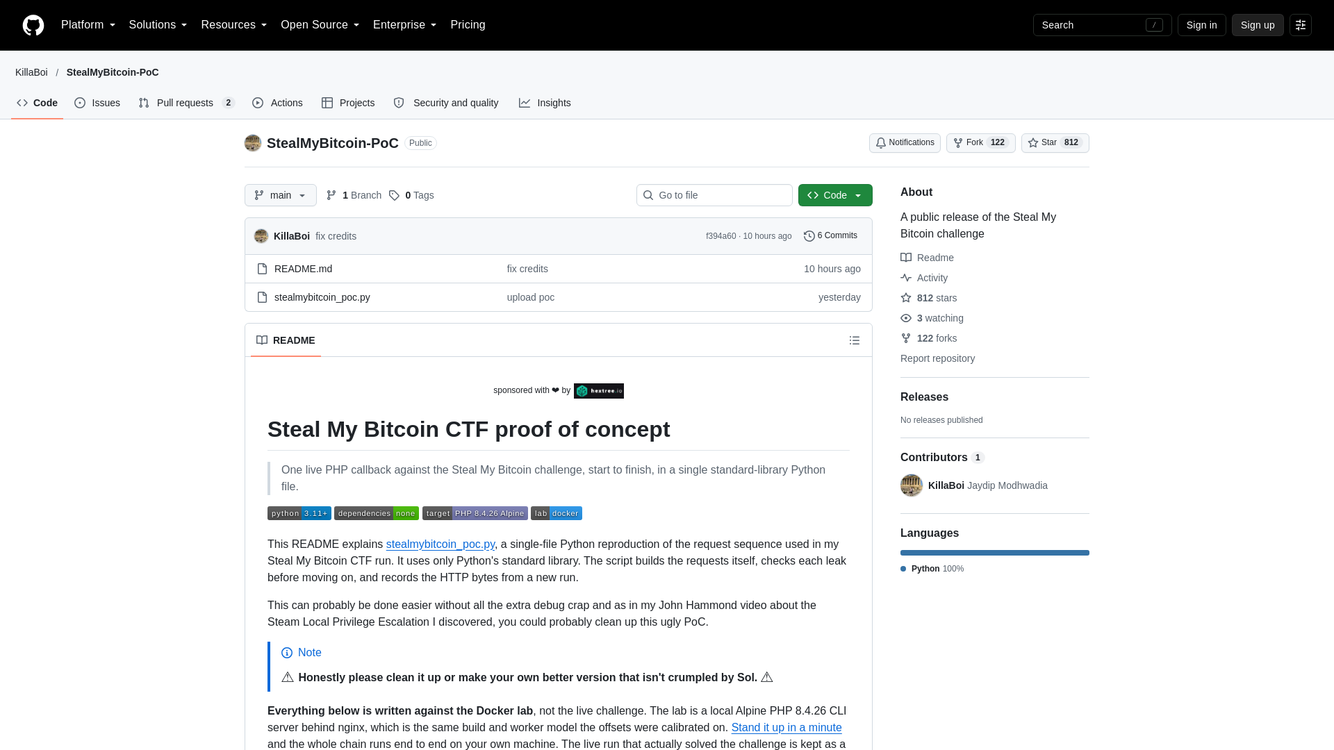 GitHub - KillaBoi/StealMyBitcoin-PoC: A public release of the Steal My Bitcoin challenge · GitHub