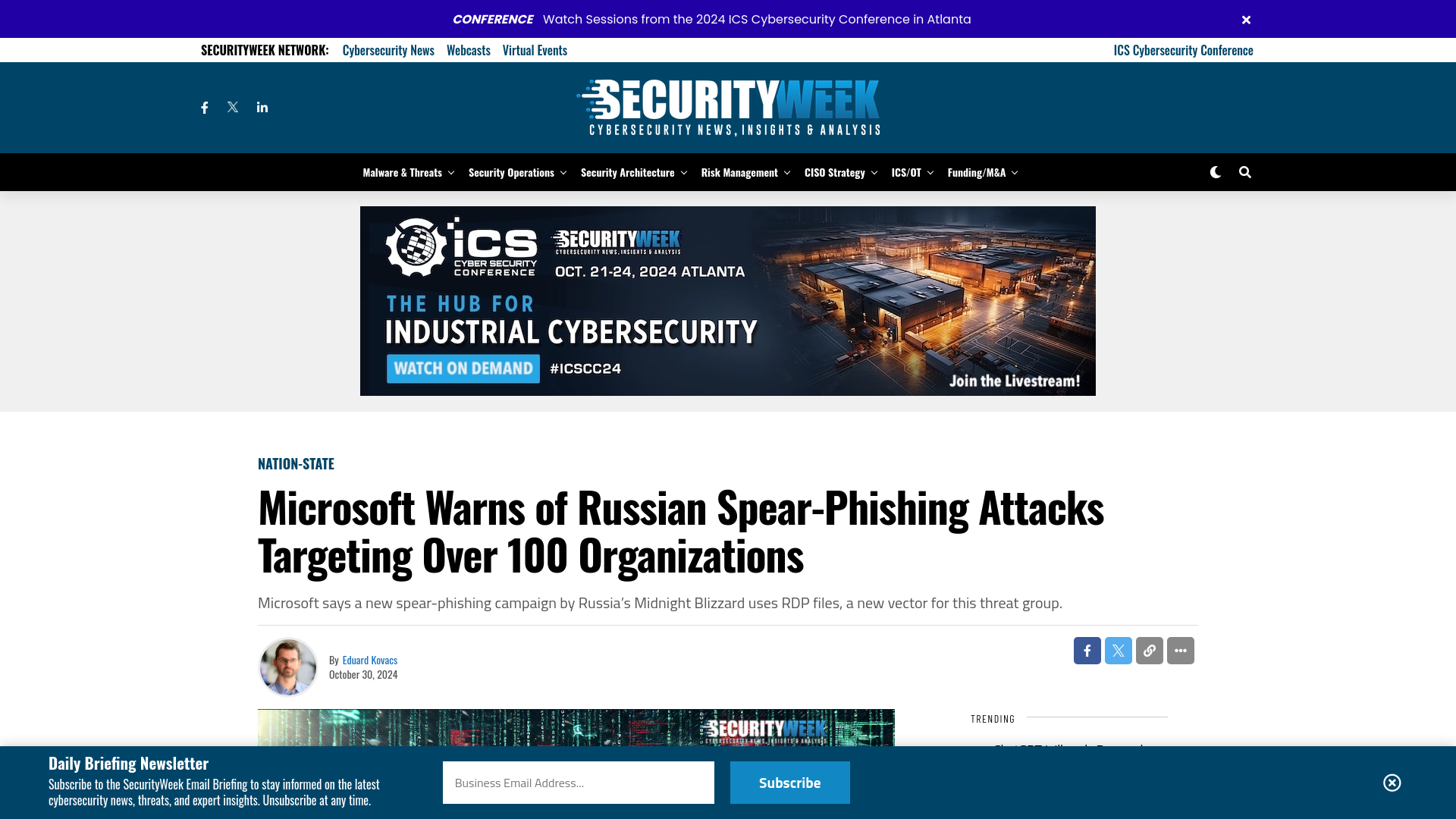 Microsoft Warns of Russian Spear-Phishing Attacks Targeting Over 100 Organizations - SecurityWeek