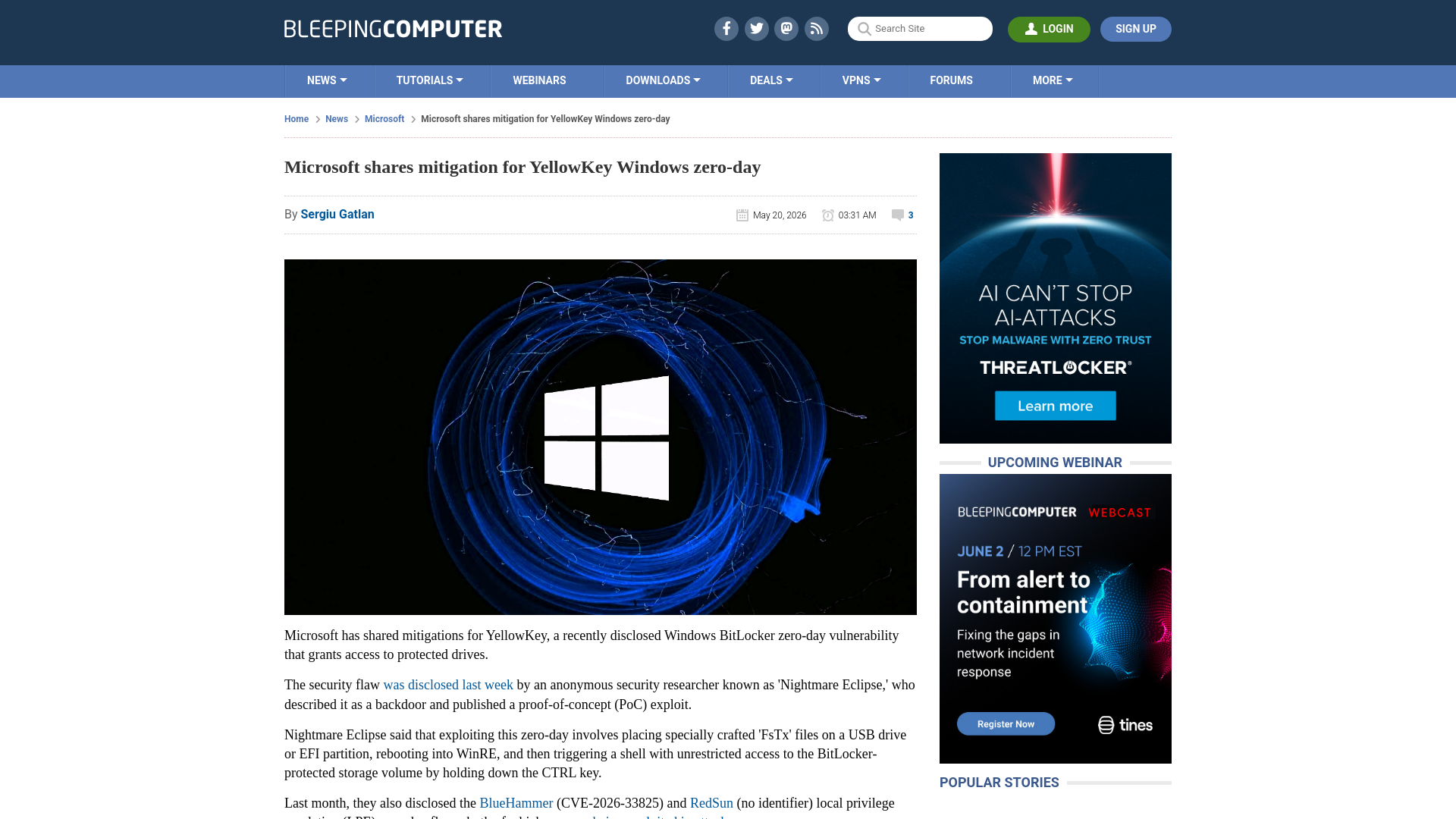 Microsoft shares mitigation for YellowKey Windows zero-day