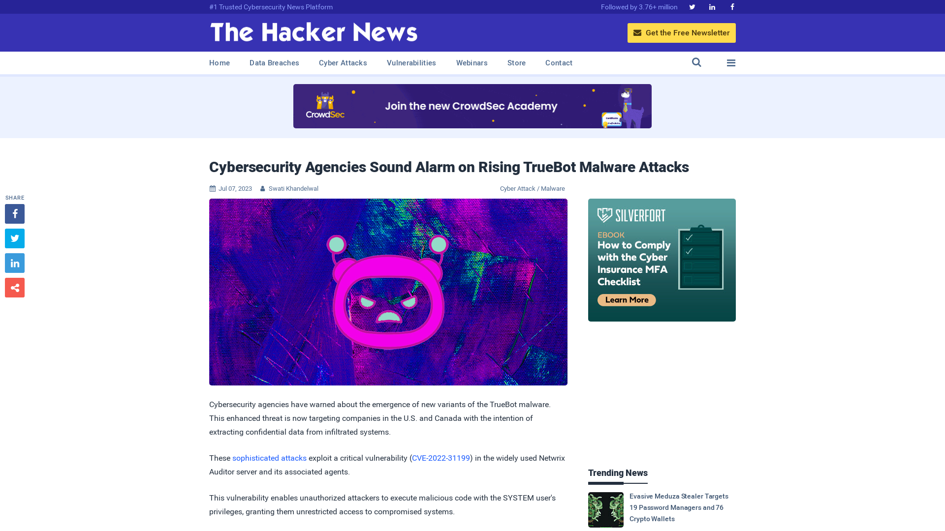 Cybersecurity Agencies Sound Alarm on Rising TrueBot Malware Attacks