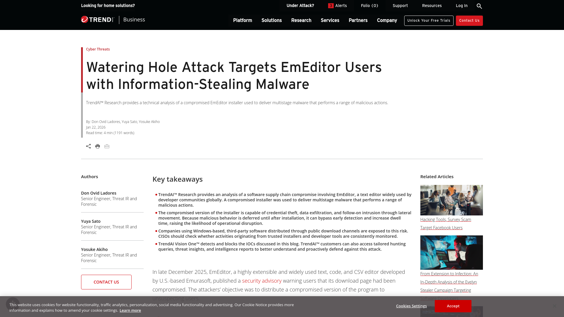 Watering Hole Attack Targets EmEditor Users With Information-Stealing Malware | Trend Micro (US)