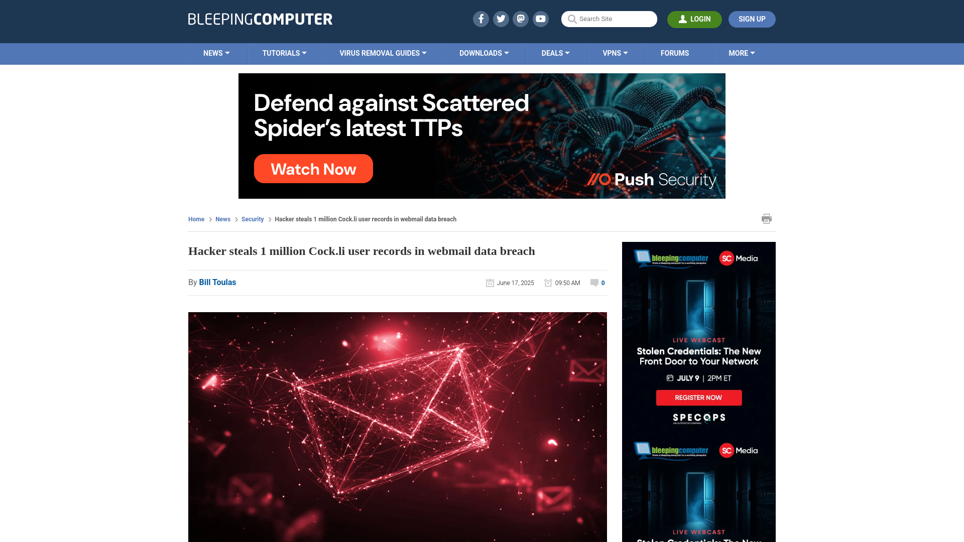 Hacker steals 1 million Cock.li user records in webmail data breach