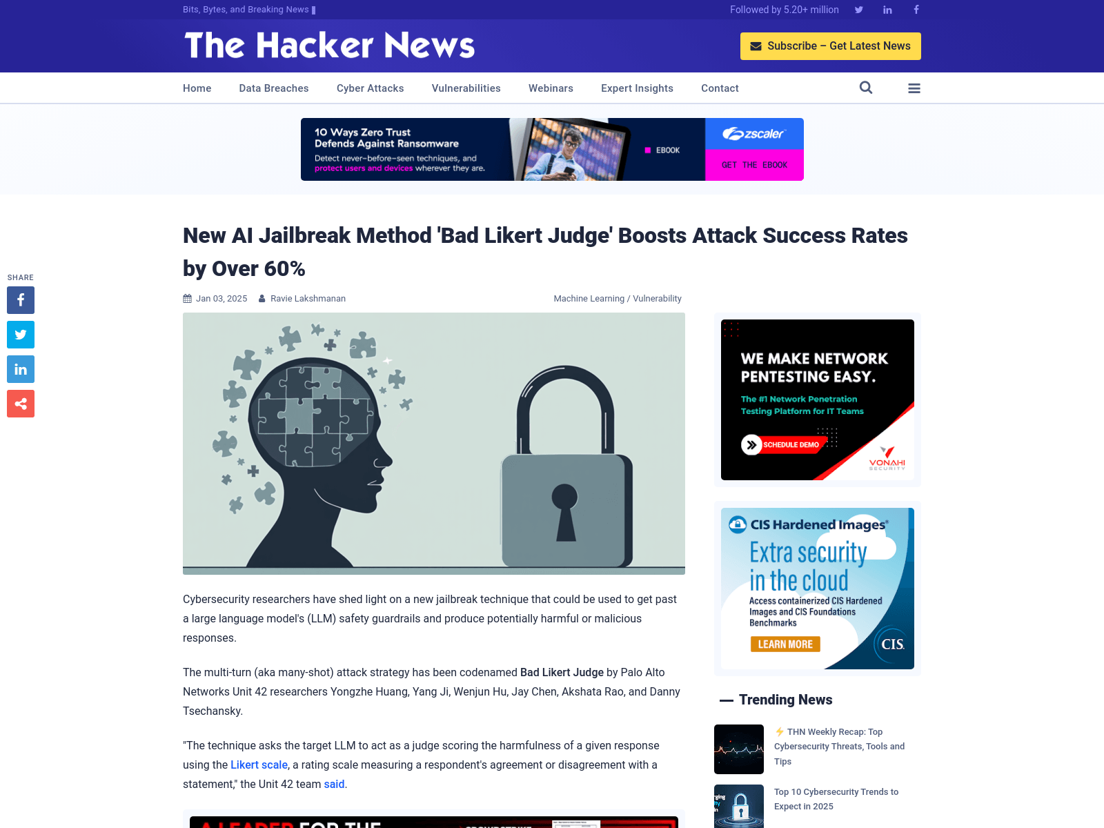 New AI Jailbreak Method 'Bad Likert Judge' Boosts Attack Success Rates by Over 60%