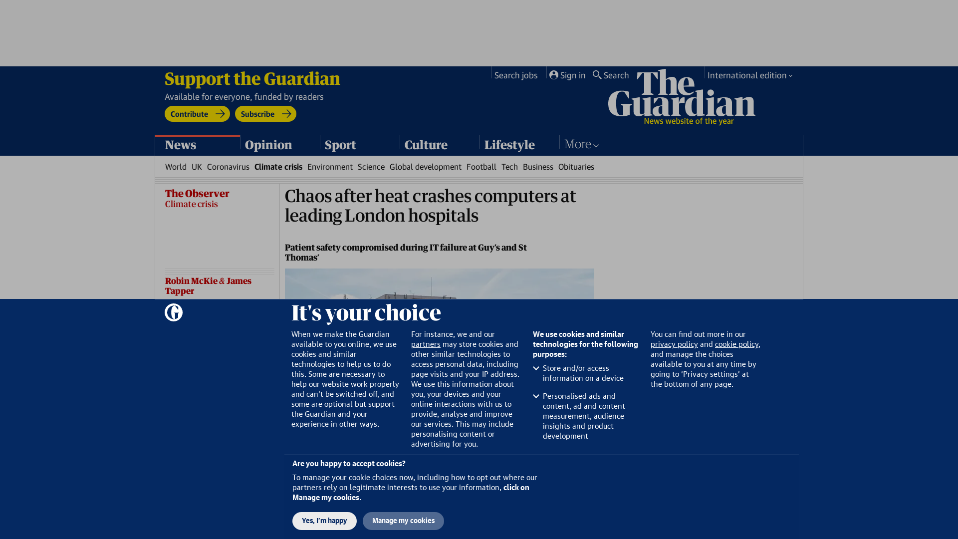 Chaos after heat crashes computers at leading London hospitals | Climate crisis | The Guardian