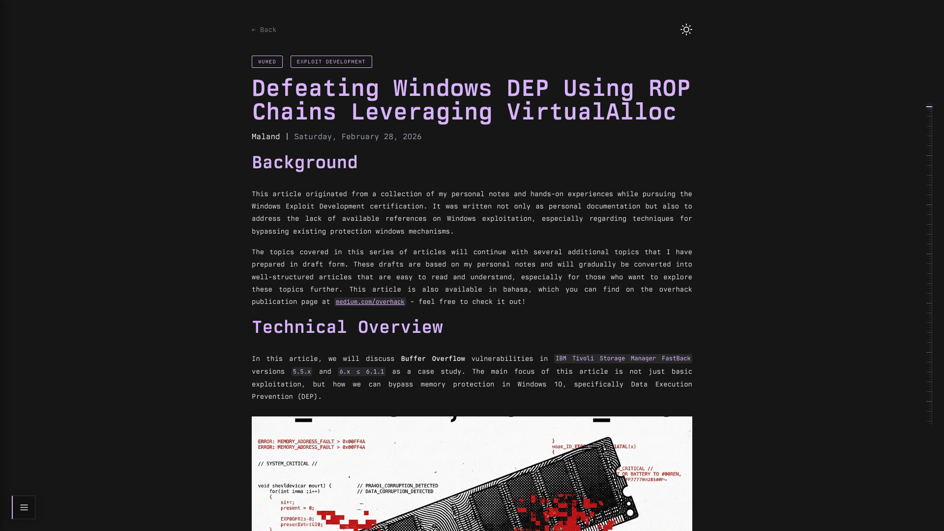 Maland | Defeating Windows DEP Using ROP Chains Leveraging VirtualAlloc