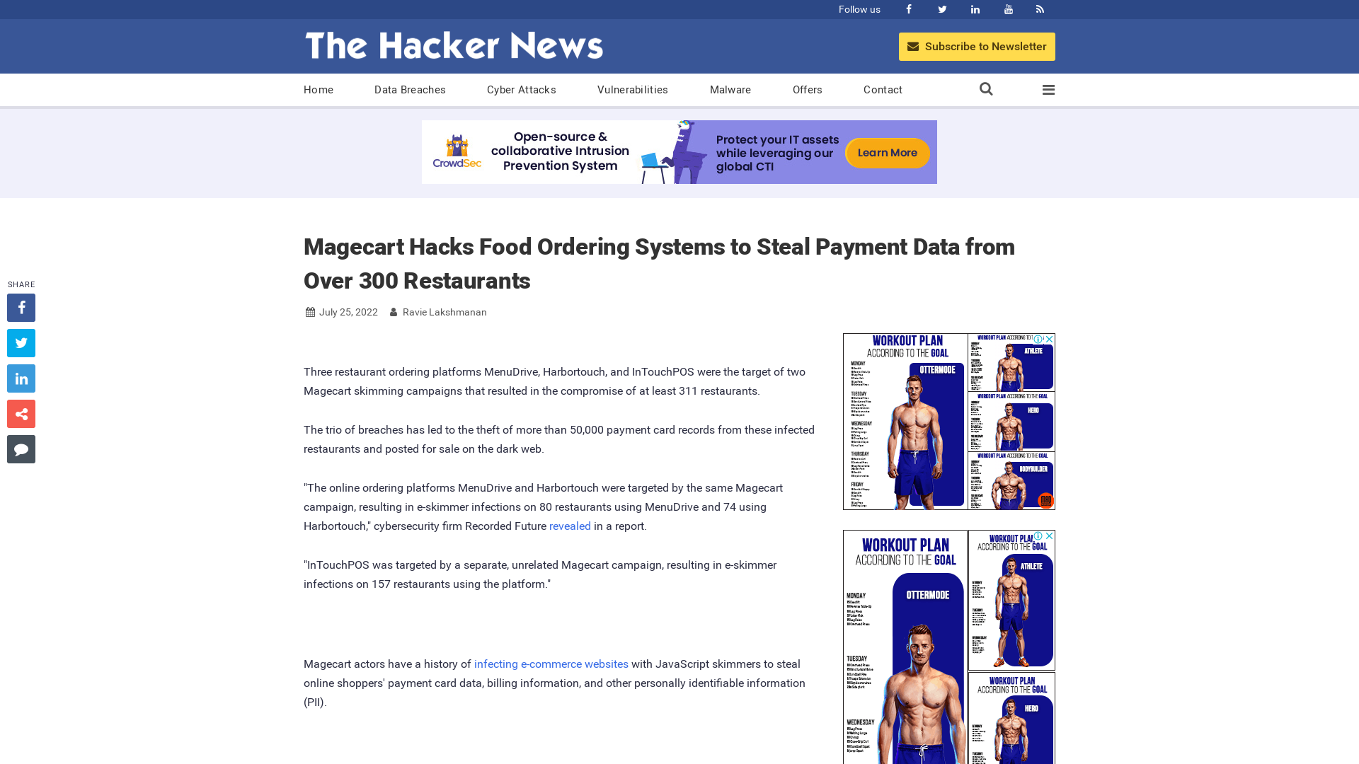 Magecart Hacks Food Ordering Systems to Steal Payment Data from Over 300 Restaurants