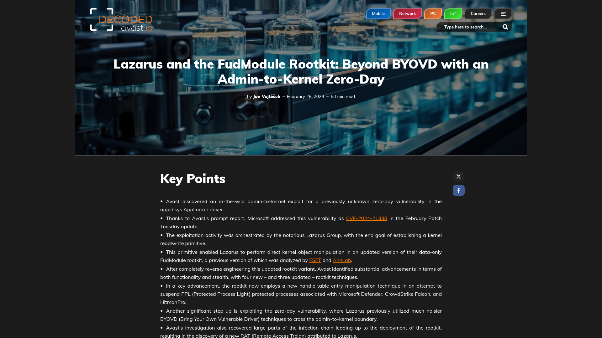 Lazarus and the FudModule Rootkit: Beyond BYOVD with an Admin-to-Kernel Zero-Day - Avast Threat Labs