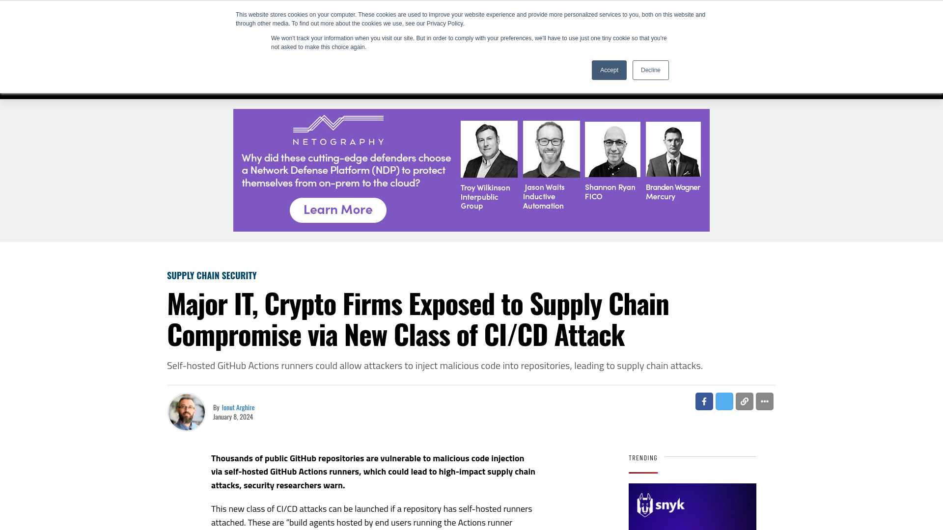 Major IT, Crypto Firms Exposed to Supply Chain Compromise via New Class of CI/CD Attack  - SecurityWeek