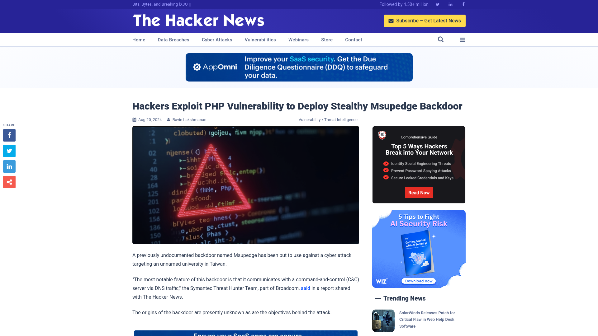 Hackers Exploit PHP Vulnerability to Deploy Stealthy Msupedge Backdoor