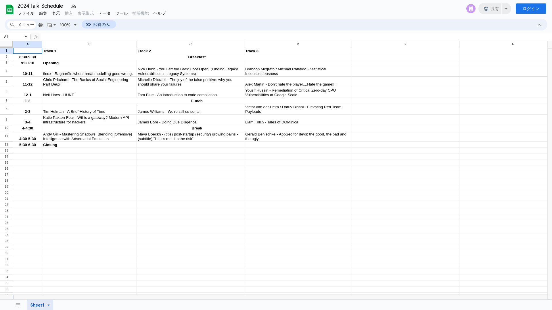 2024 Talk Schedule - Google スプレッドシート