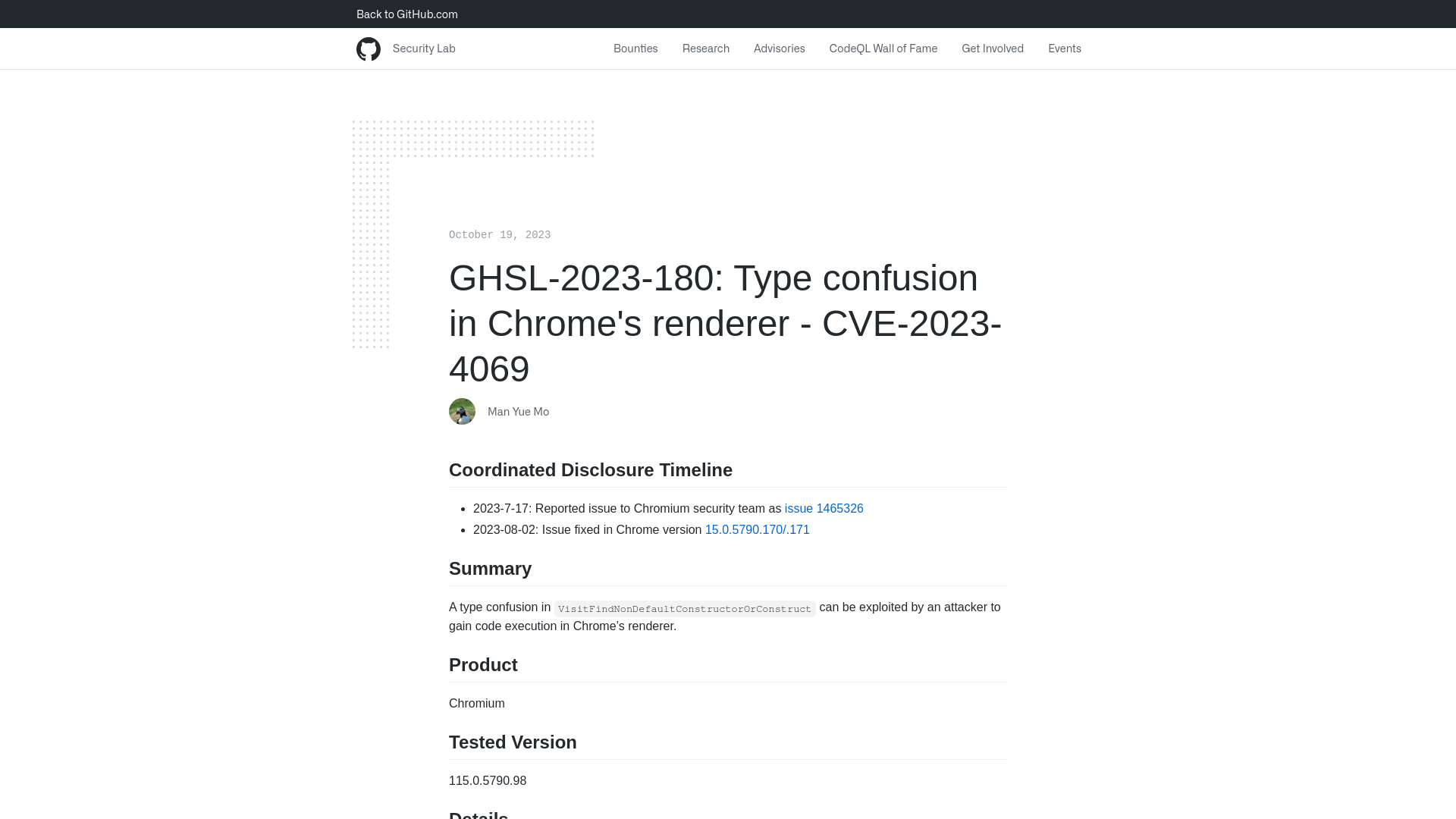 GHSL-2023-180: Type confusion in Chrome’s renderer - CVE-2023-4069 | GitHub Security Lab