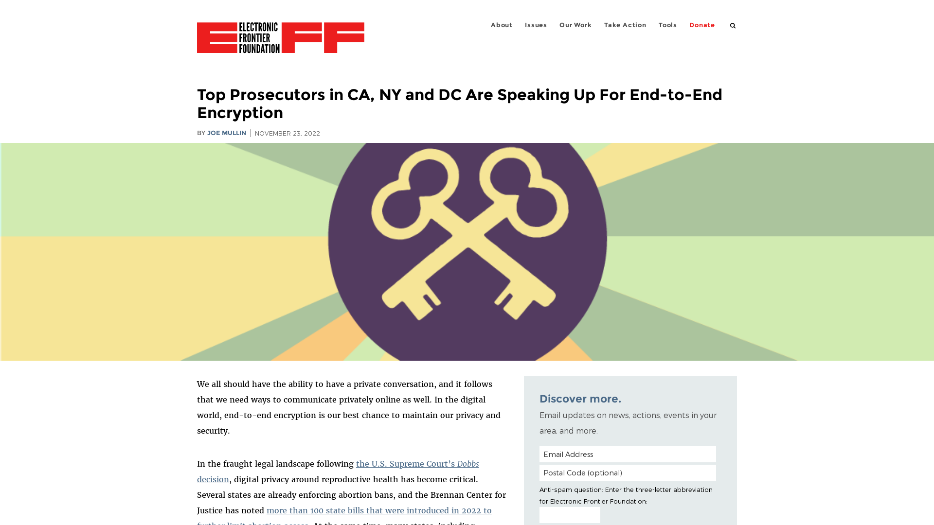 Top Prosecutors in CA, NY and DC Are Speaking Up For End-to-End Encryption | Electronic Frontier Foundation