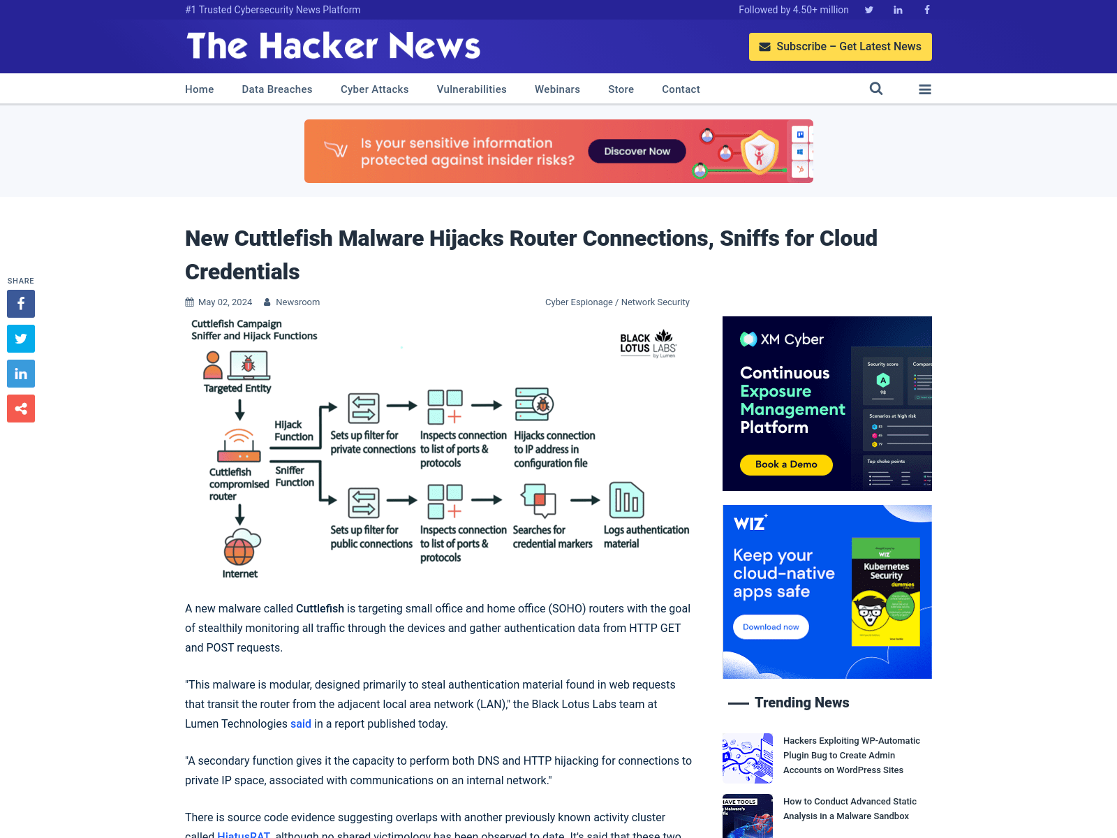 New Cuttlefish Malware Hijacks Router Connections, Sniffs for Cloud Credentials