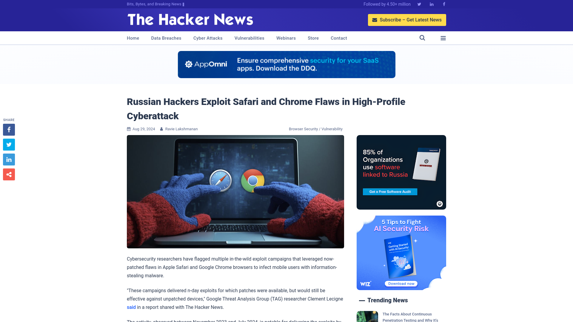 Russian Hackers Exploit Safari and Chrome Flaws in High-Profile Cyberattack