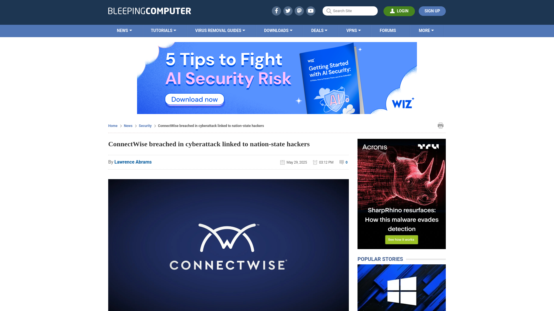 ConnectWise breached in cyberattack linked to nation-state hackers