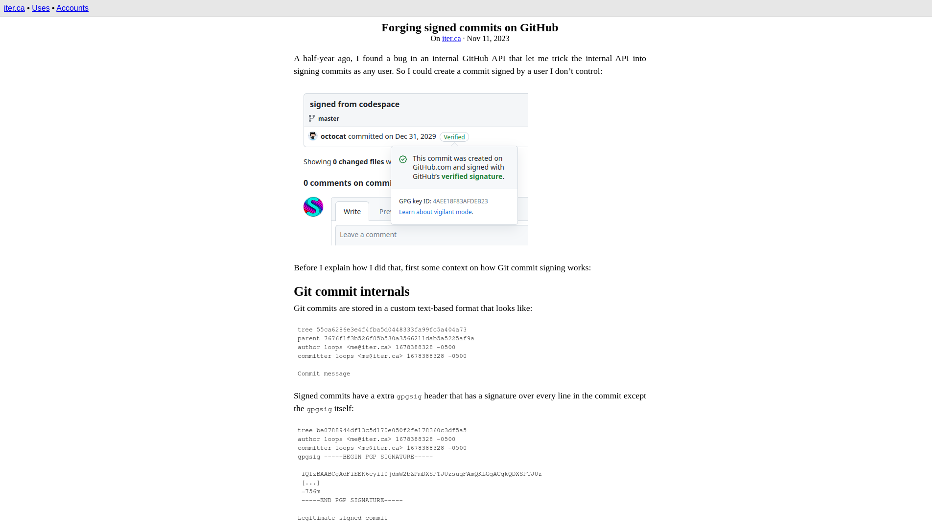 Forging signed commits on GitHub