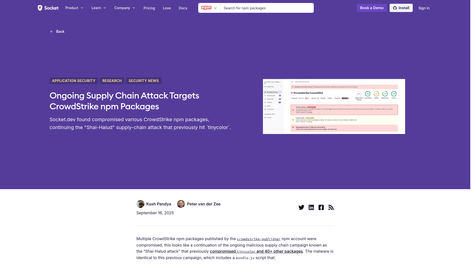 Ongoing Supply Chain Attack Targets CrowdStrike npm Packages...