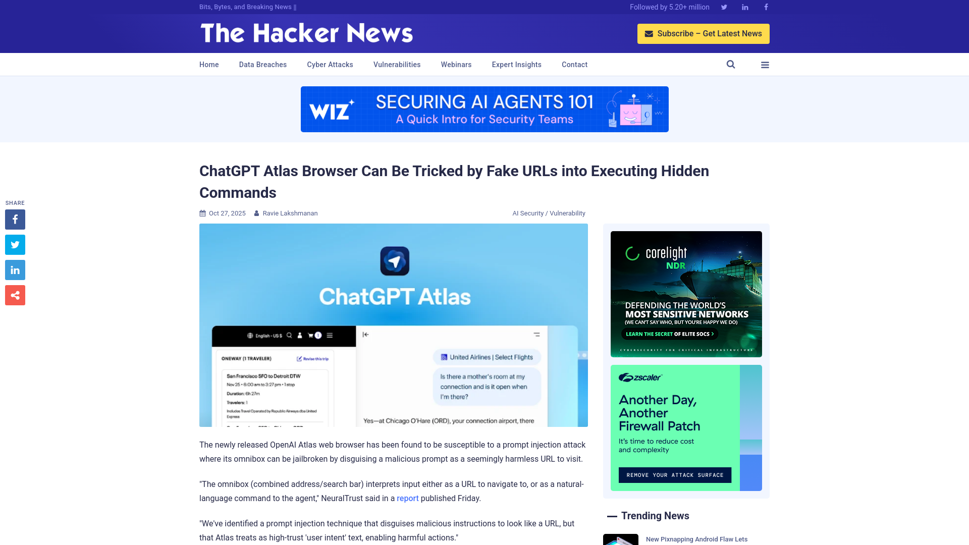 ChatGPT Atlas Browser Can Be Tricked by Fake URLs into Executing Hidden Commands