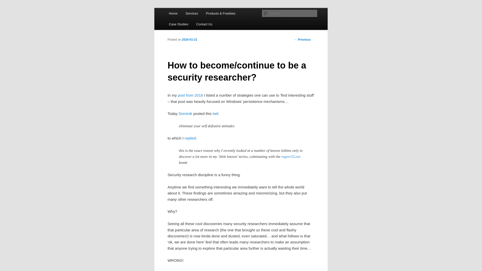 How to become/continue to be a security researcher? | Hexacorn