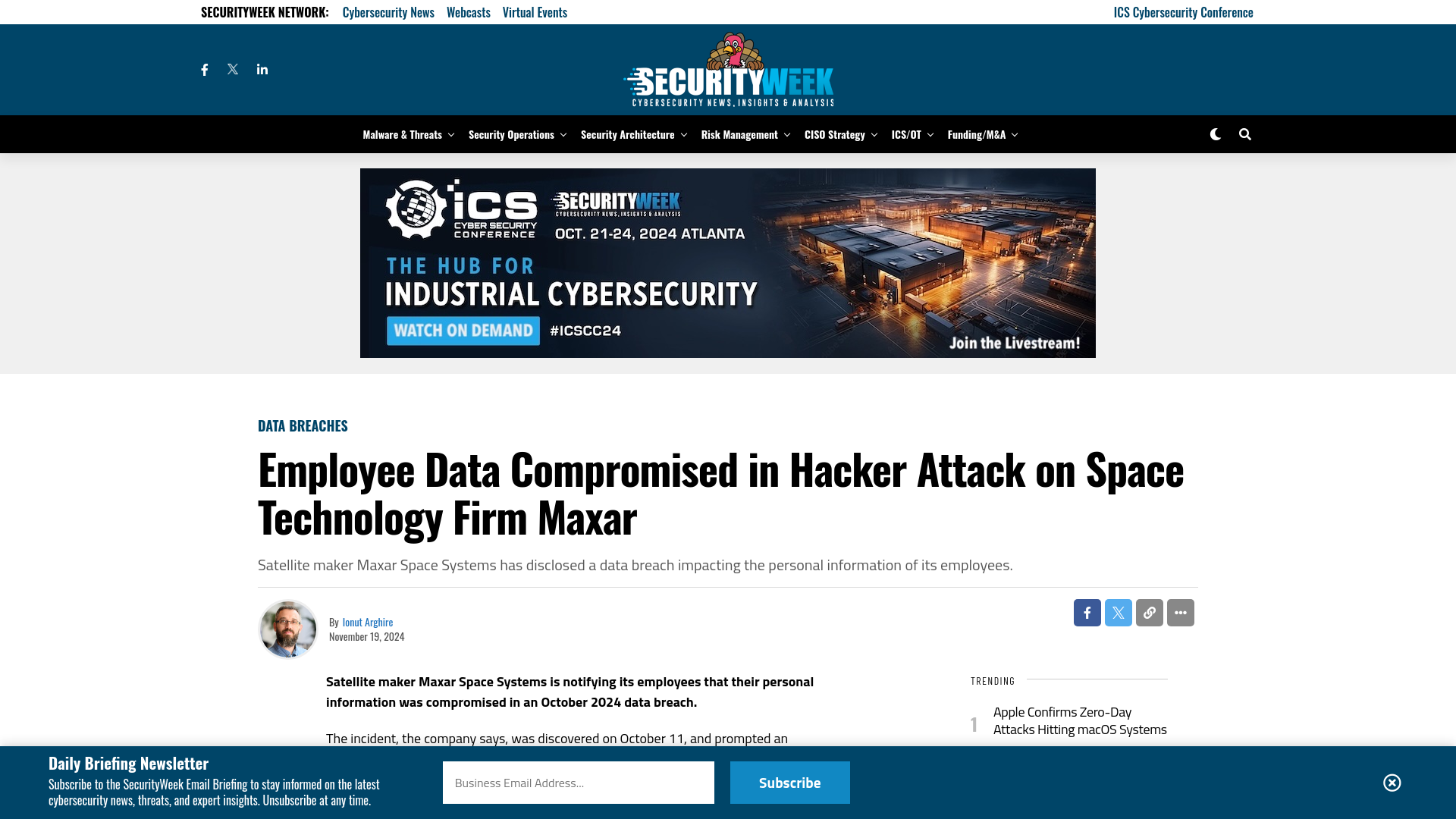 Employee Data Compromised in Hacker Attack on Space Technology Firm Maxar - SecurityWeek