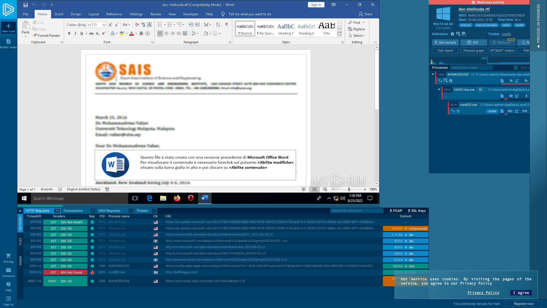 doc-shellcode.rtf (MD5: 5645C167C55B0DA31625C2FD59279829) - Interactive analysis - ANY.RUN