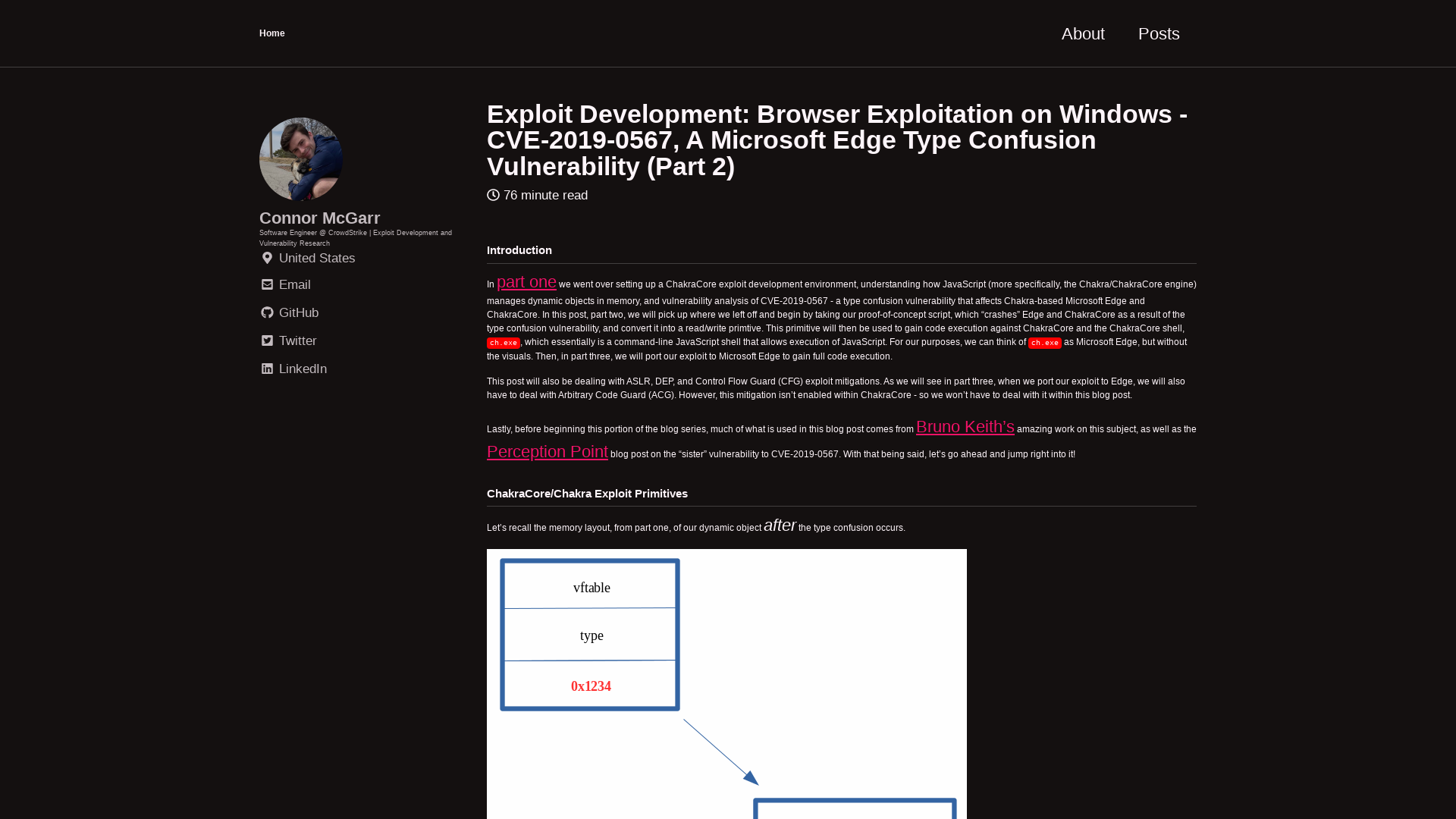 Exploit Development: Browser Exploitation on Windows - CVE-2019-0567, A Microsoft Edge Type Confusion Vulnerability (Part 2) | Home