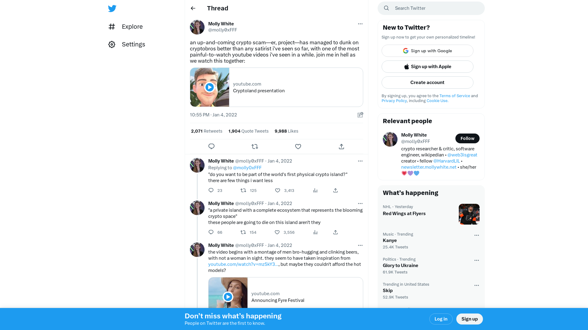 Molly White on Twitter: "an up-and-coming crypto scam—er, project—has managed to dunk on cryptobros better than any satirist i've seen so far, with one of the most painful-to-watch youtube videos i've seen in a while. join me in hell as we watch this together: https://t.co/m6ptLfU1jU" / Twitter