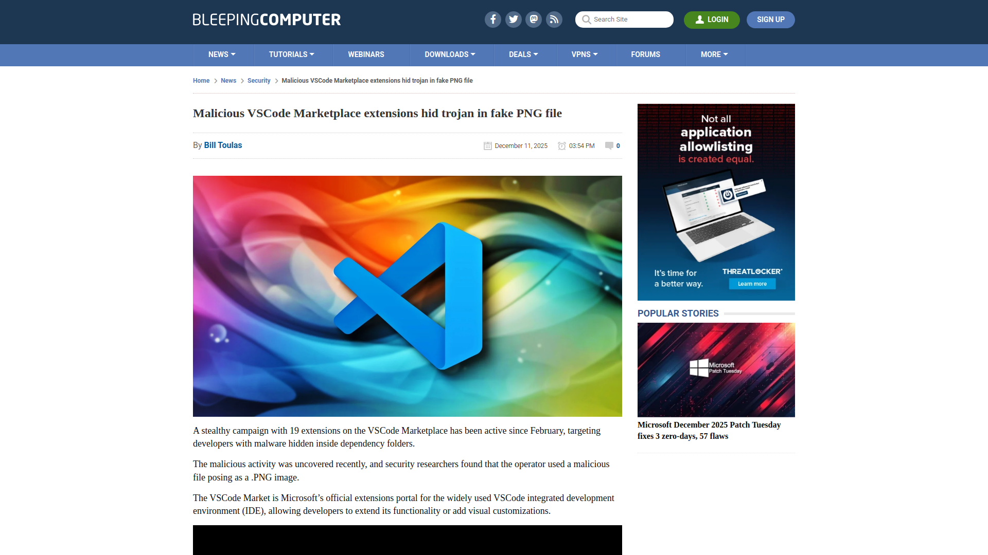 Malicious VSCode Marketplace extensions hid trojan in fake PNG file