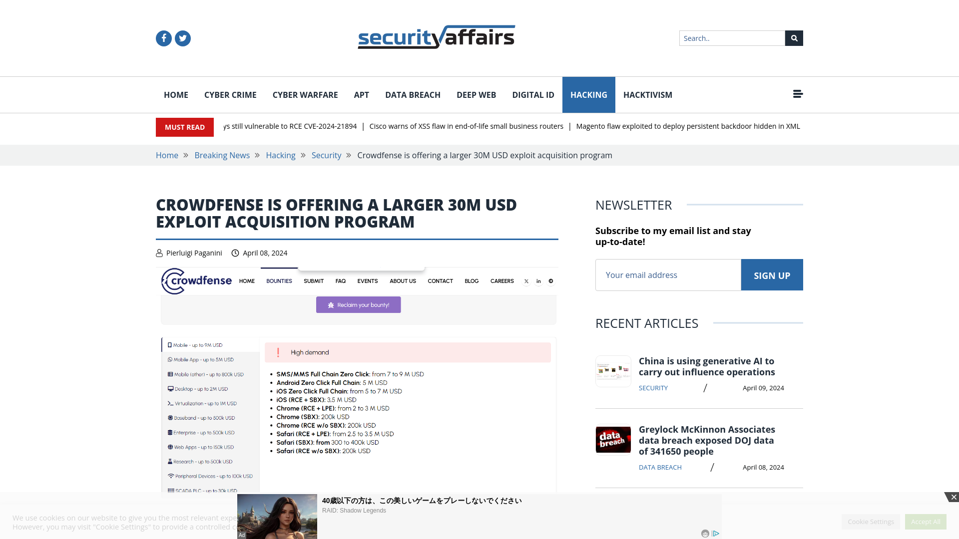 Crowdfense is offering a larger $30M exploit acquisition program