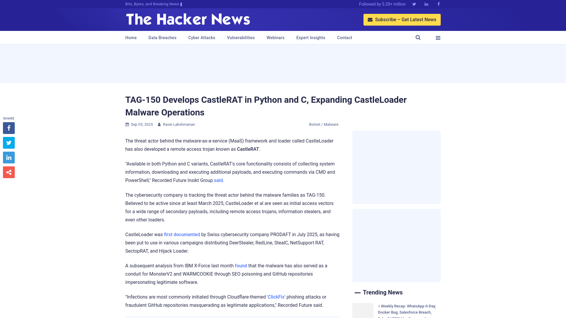 TAG-150 Develops CastleRAT in Python and C, Expanding CastleLoader Malware Operations